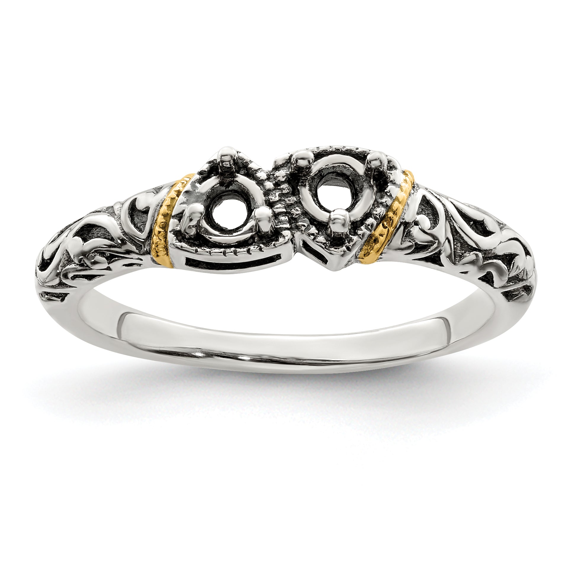 Sterling Silver Antiqued With14k 2-stone Mother's Ring