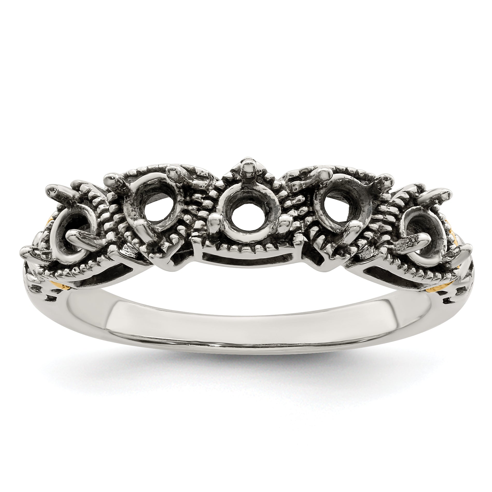 Sterling Silver Antiqued With14k 5-stone Mother's Ring