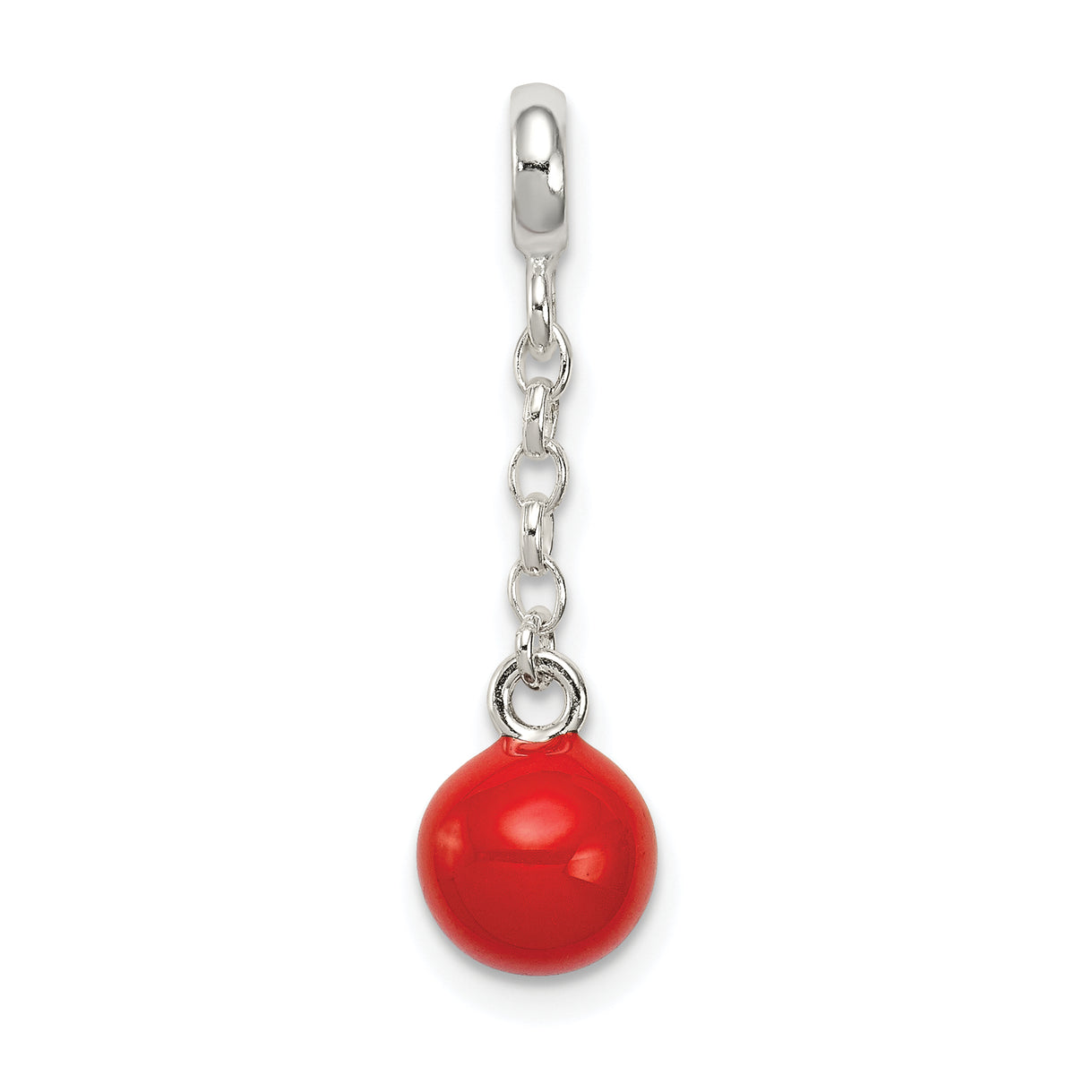 Sterling Silver Red Enameled Bead 1/2in Dangle Enhancer