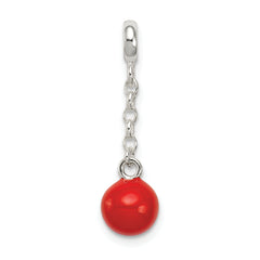 Sterling Silver Red Enameled Bead 1/2in Dangle Enhancer