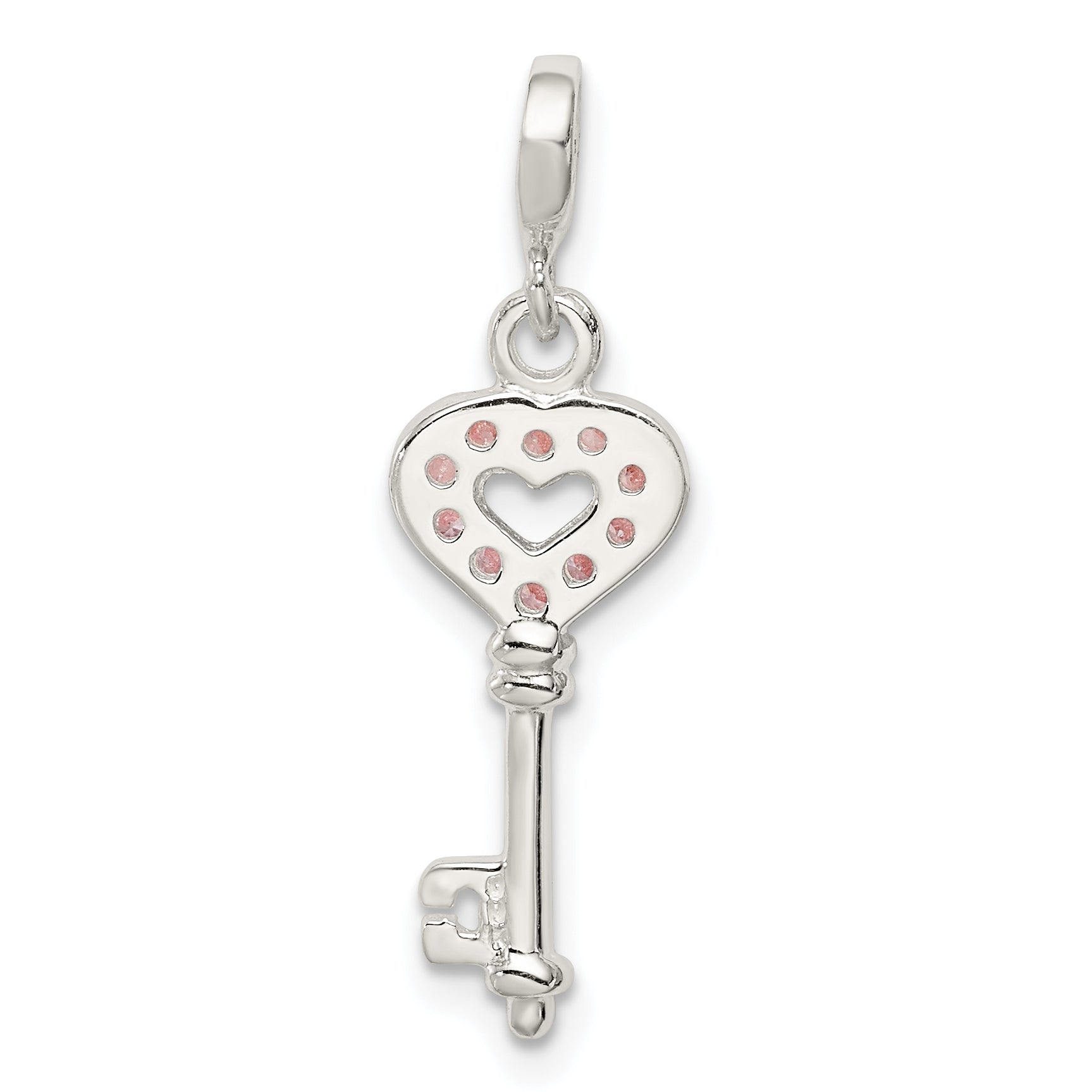 Sterling Silver Key with Pink CZ Heart Enhancer