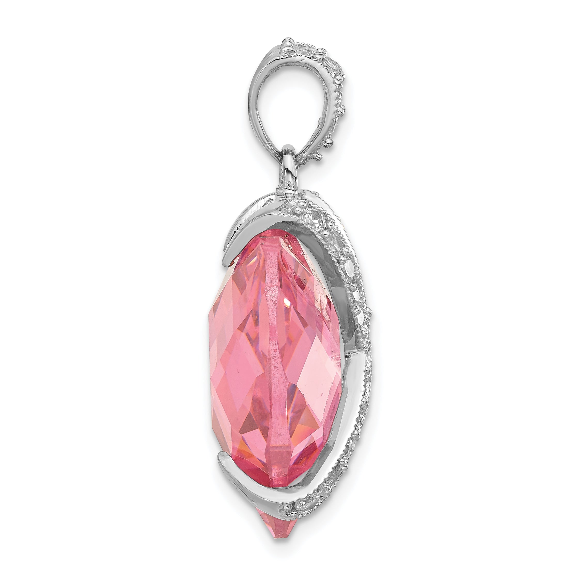 Sterling Silver Polished Pink & Clear CZ Heart Pendant