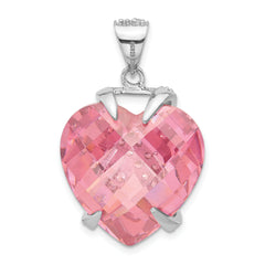 Sterling Silver Polished Pink & Clear CZ Heart Pendant