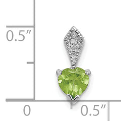 Sterling Silver Rhodium-plated Diamond and Peridot Heart Pendant