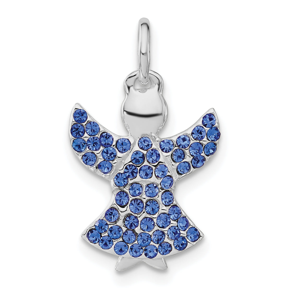 Sterling Silver Polished Blue Stellux Crystal Angel Pendant