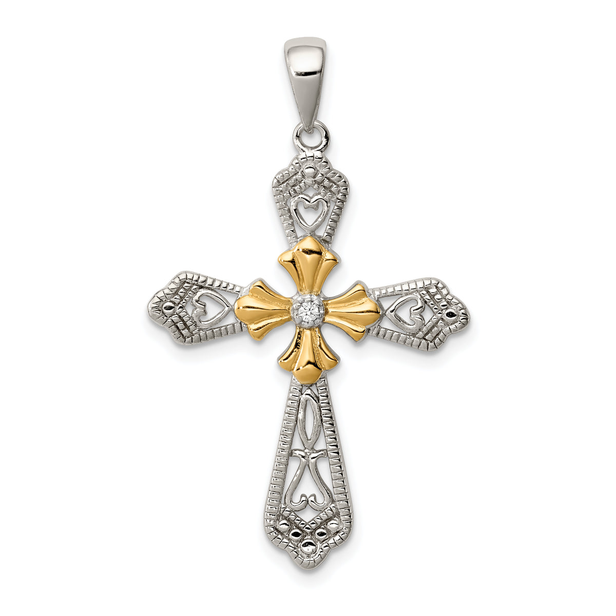 Sterling Silver Vermeil CZ Cross Pendant