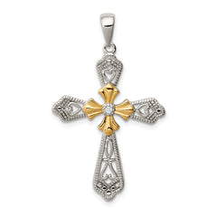 Sterling Silver Vermeil CZ Cross Pendant