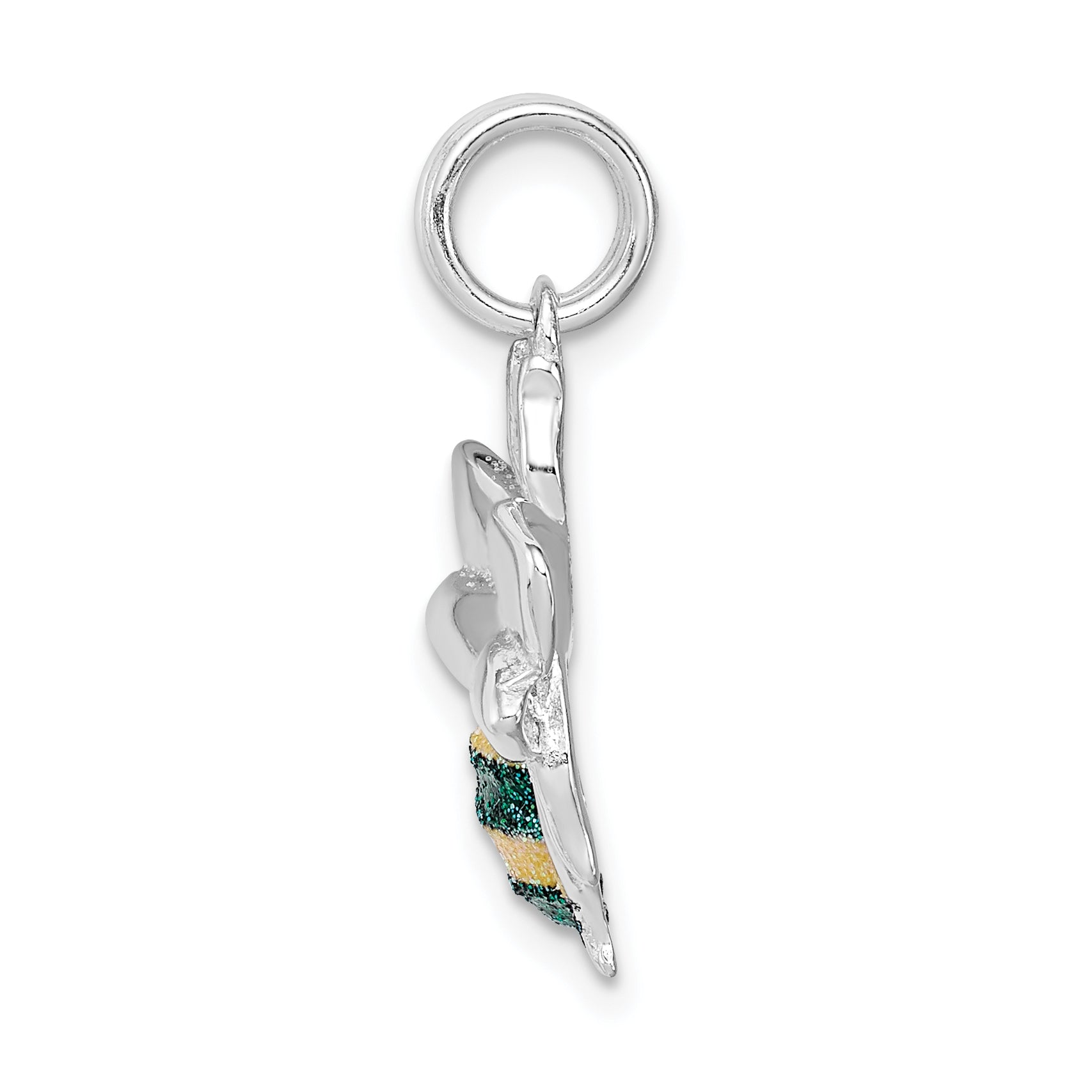 Sterling Silver Rhodium-platedGreen & Yellow Enamel Bee Charm