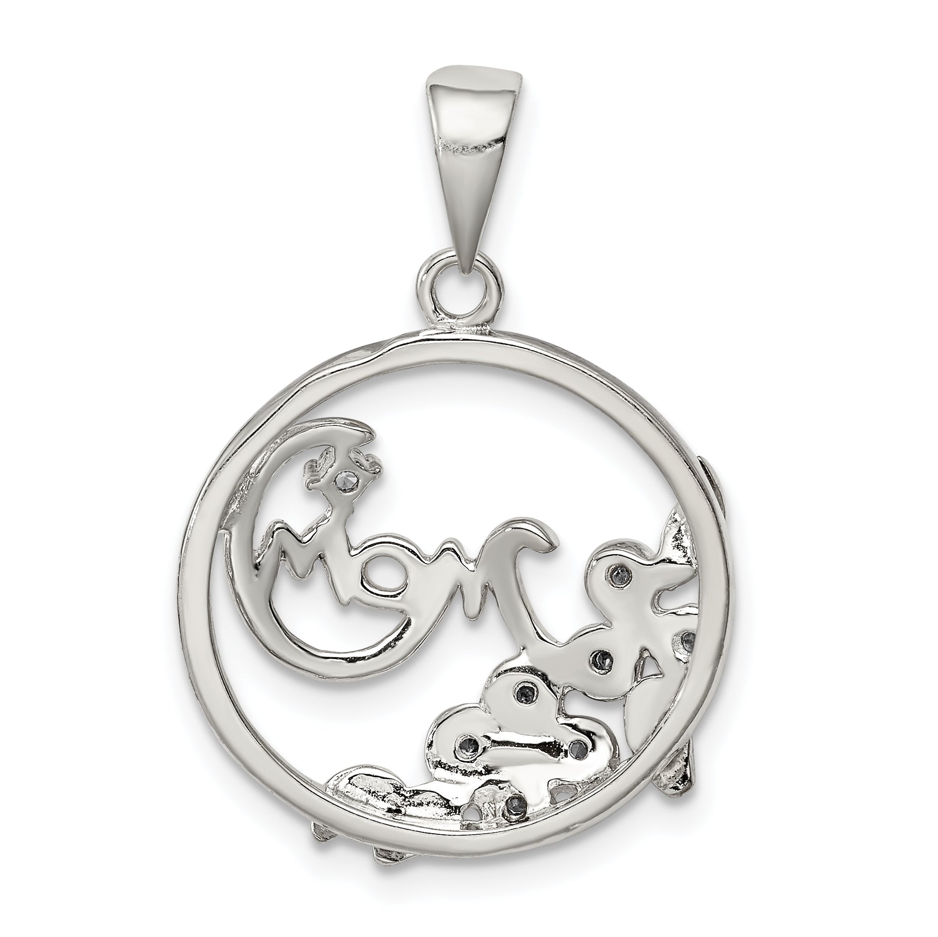 Sterling Silver Vermeil CZ Mom Pendant