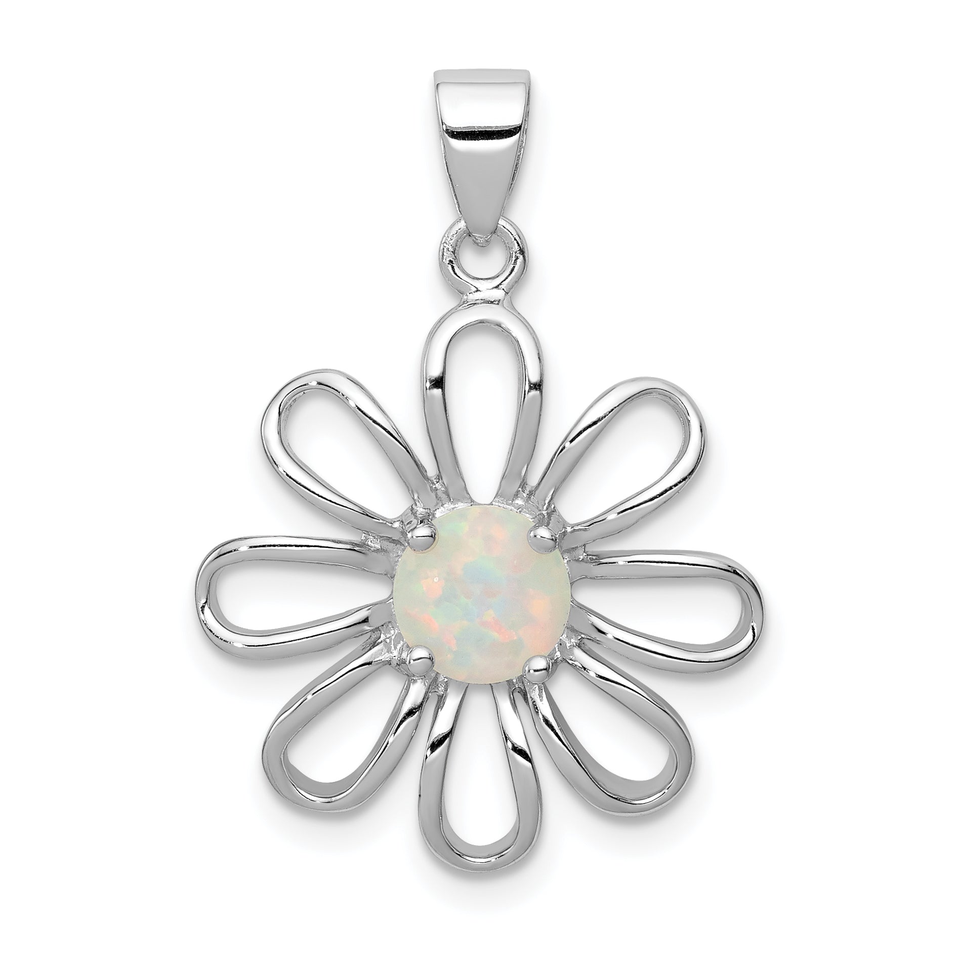 Sterling Silver rhodium Plated Created Opal Daisy Slide