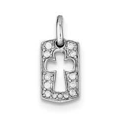 Sterling Silver Rhodiulm Plated Faith CZ Open Cross Charm