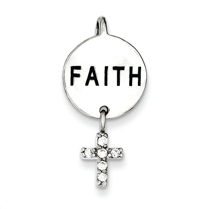 Sterling Silver Rhdoium Plated Faith CZ Cross Pendant