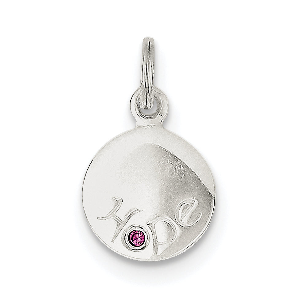 Sterling Silver Hope w/Pink CZ Disc Charm