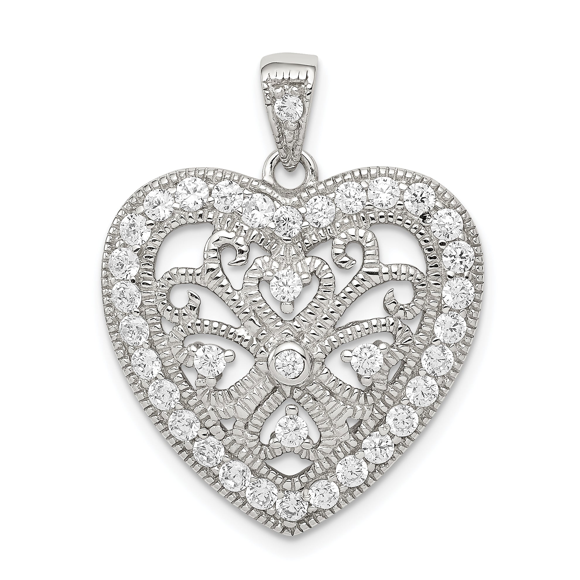 Sterling Silver CZ Heart Pendant