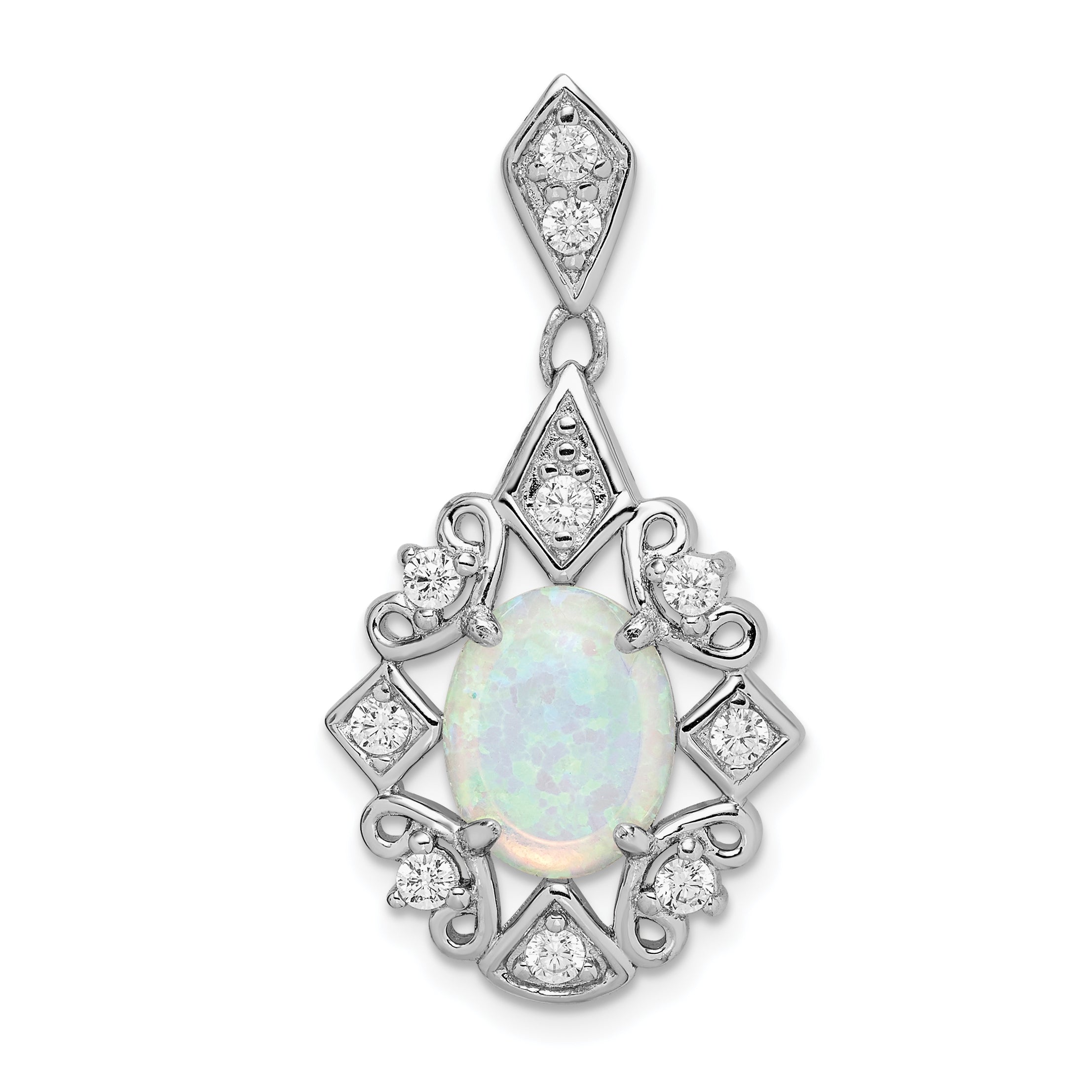 Sterling Silver Created Opal & CZ Pendant