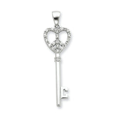 Sterling Silver CZ Heart Key Pendant