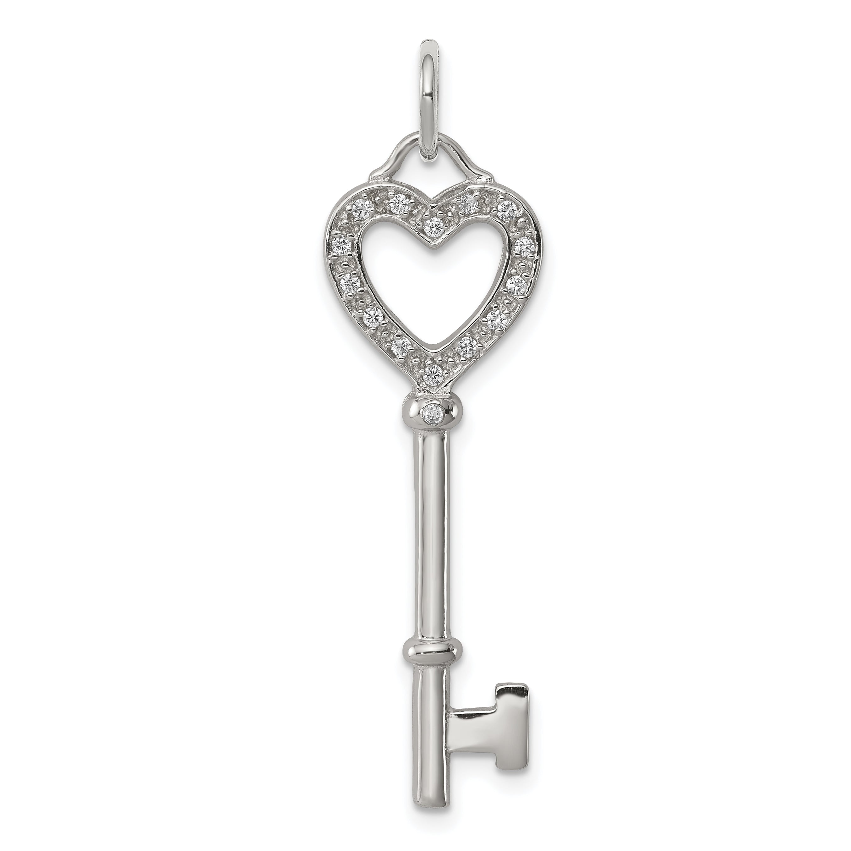 Sterling Silver CZ Heart Key Pendant