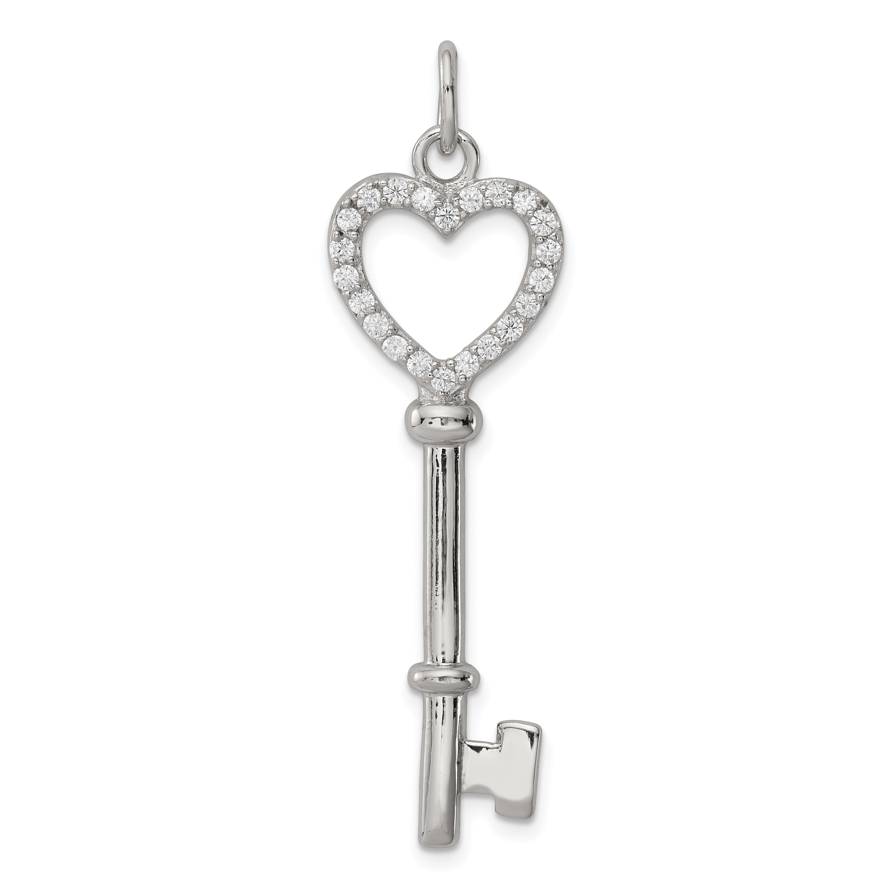 Sterling Silver CZ Heart Key Pendant