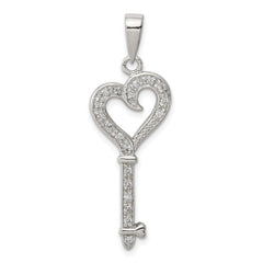 Sterling Silver CZ Heart Key Pendant