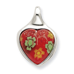 Sterling Silver Red Glass Polished Heart Pendant