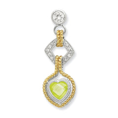 Sterling Silver CZ & Heart Green CZ w/ Gold-plating Pendant