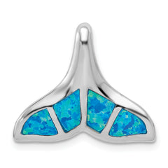 Sterling Silver Created Blue Opal Inlay Whale Tail Slide Pendant