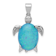 Sterling Silver Created Opal Inlay Sea Turtle Pendant