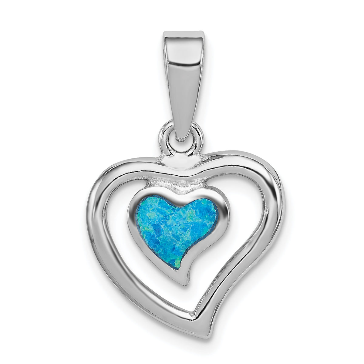 Sterling Silver Created Blue Opal Inlay Heart Pendant