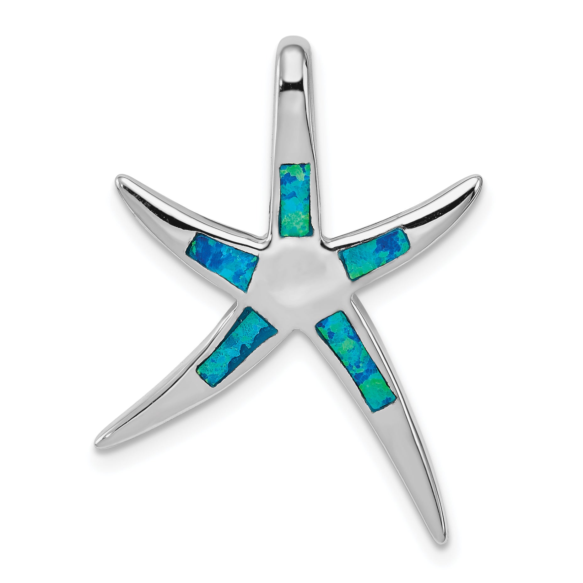 Sterling Silver Created Blue Opal Inlay Flat Starfish Slide