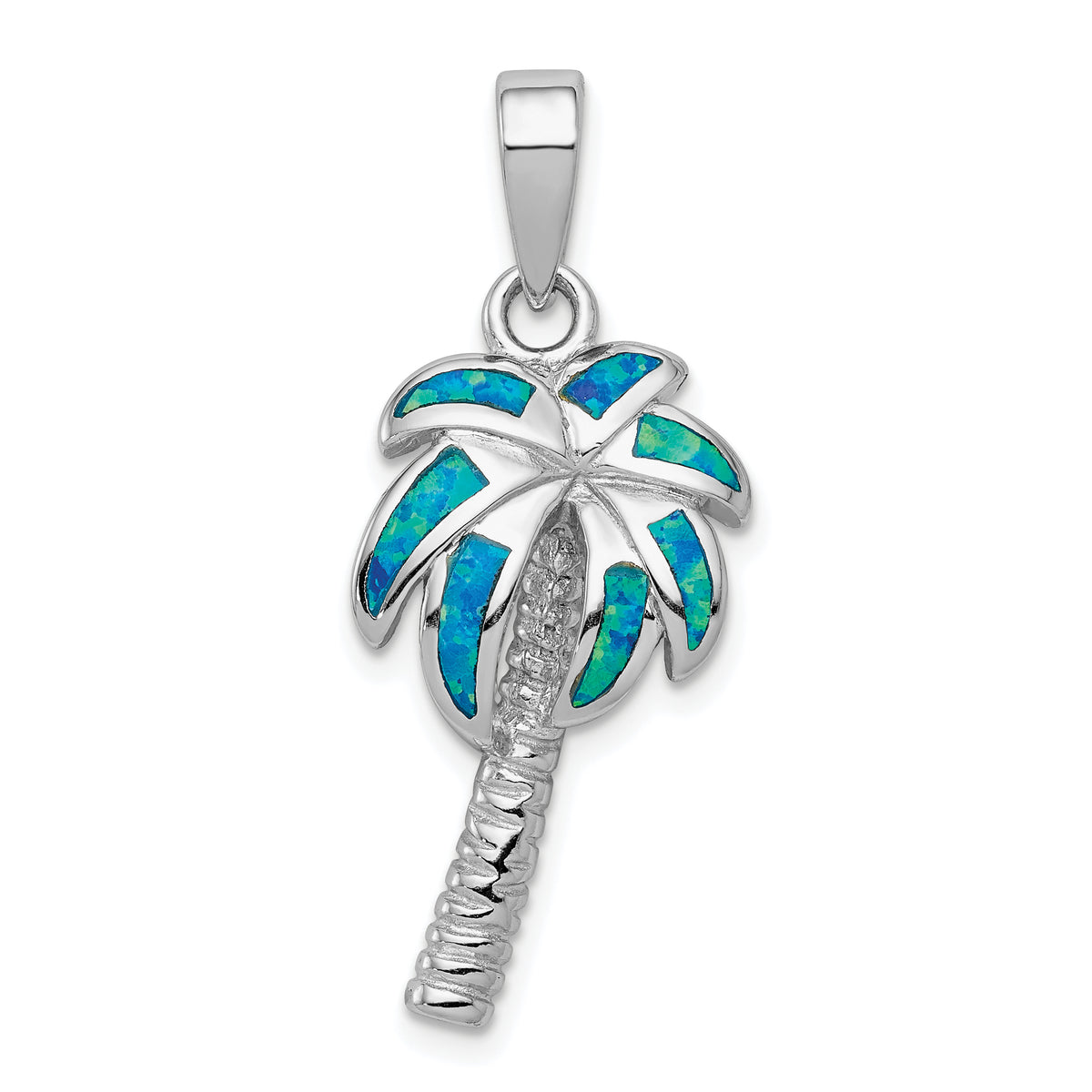 Sterling Silver Created Blue Opal Inlay Palm Tree Pendant