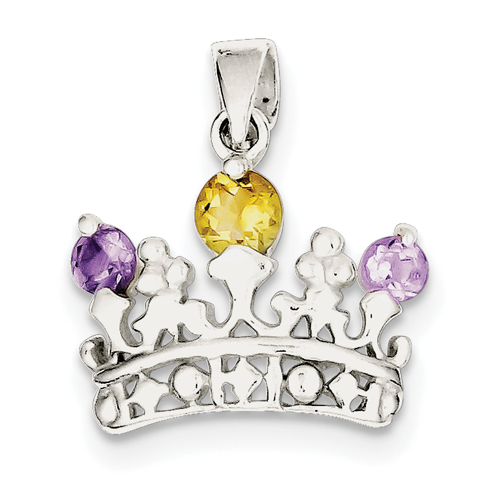 Sterling Silver Citrine & Amethyst Polished Crown Pendant