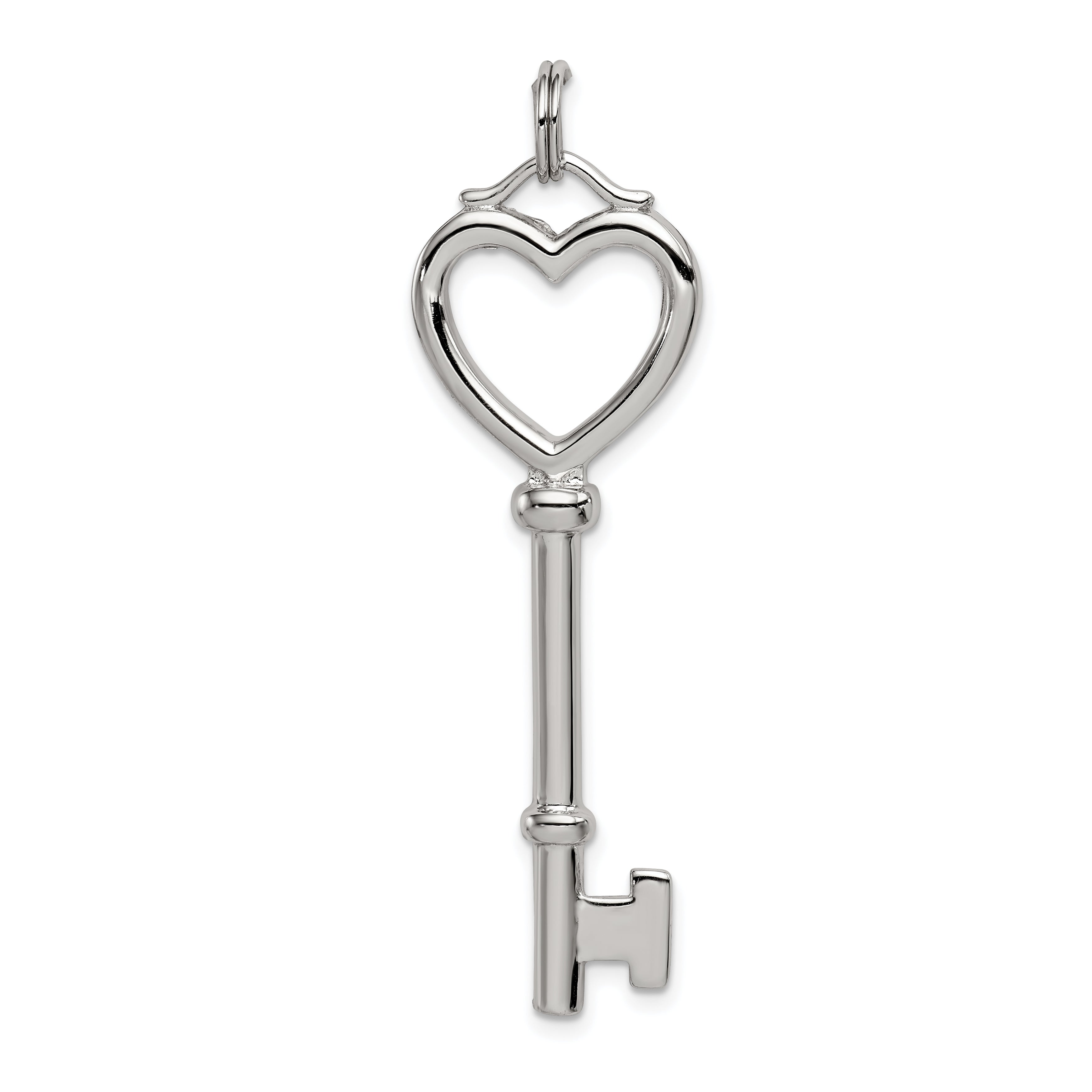 Sterling Silver Open Heart Top Large Key Pendant