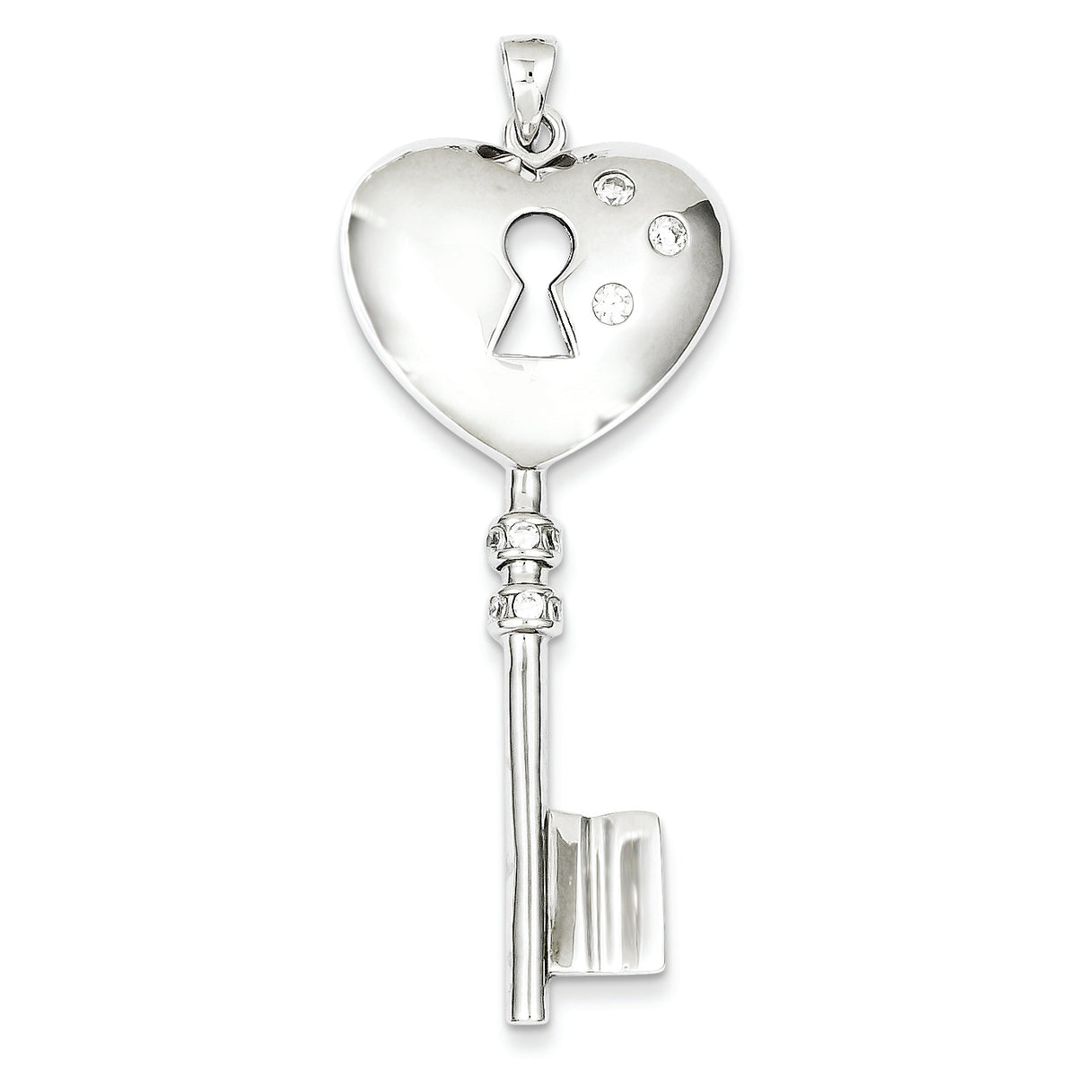 Sterling Silver CZ Heart Key Pendant