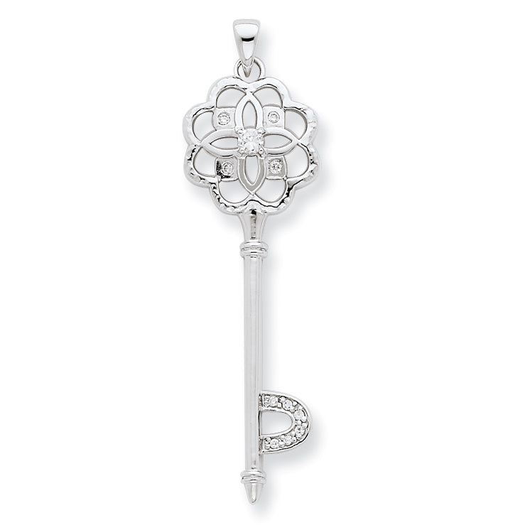 Sterling Silver CZ Key Pendant