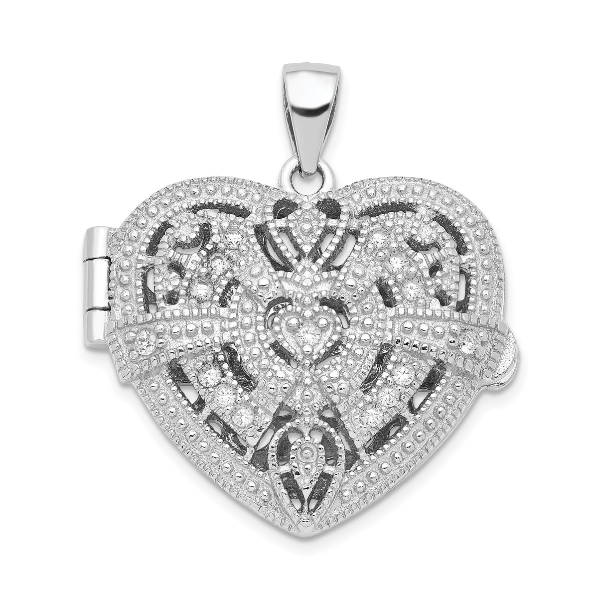 Sterling Silver CZ Design Heart Locket Pendant