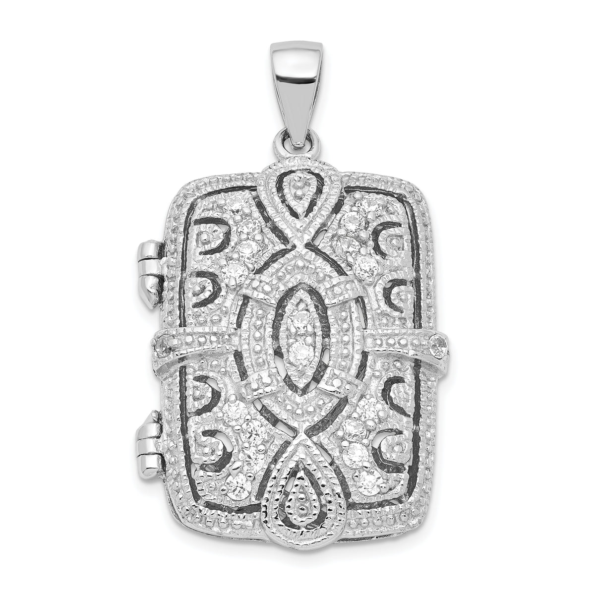 Sterling Silver CZ Oval Design Square Locket Pendant