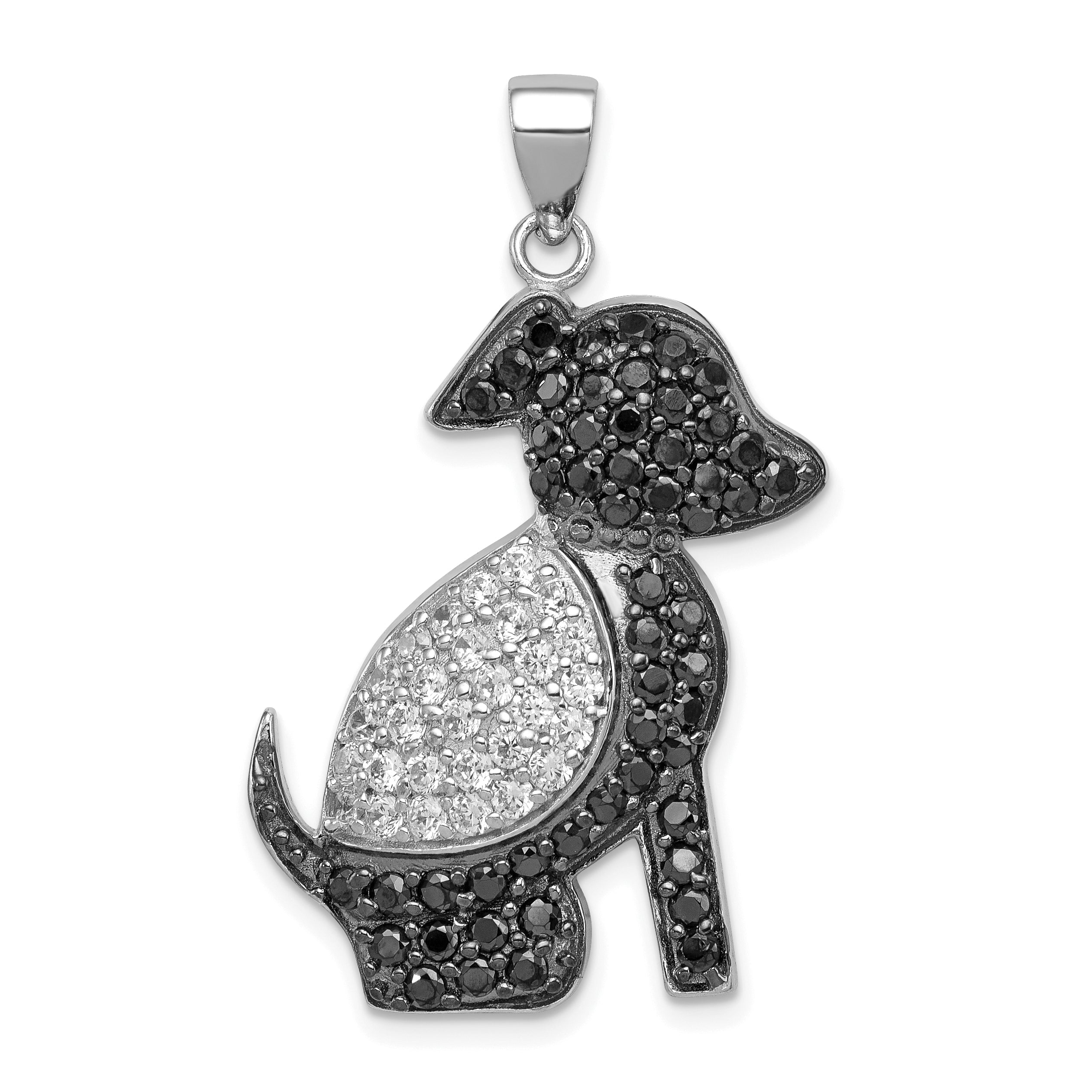 Sterling Silver Black and Clear CZ Dog Pendant