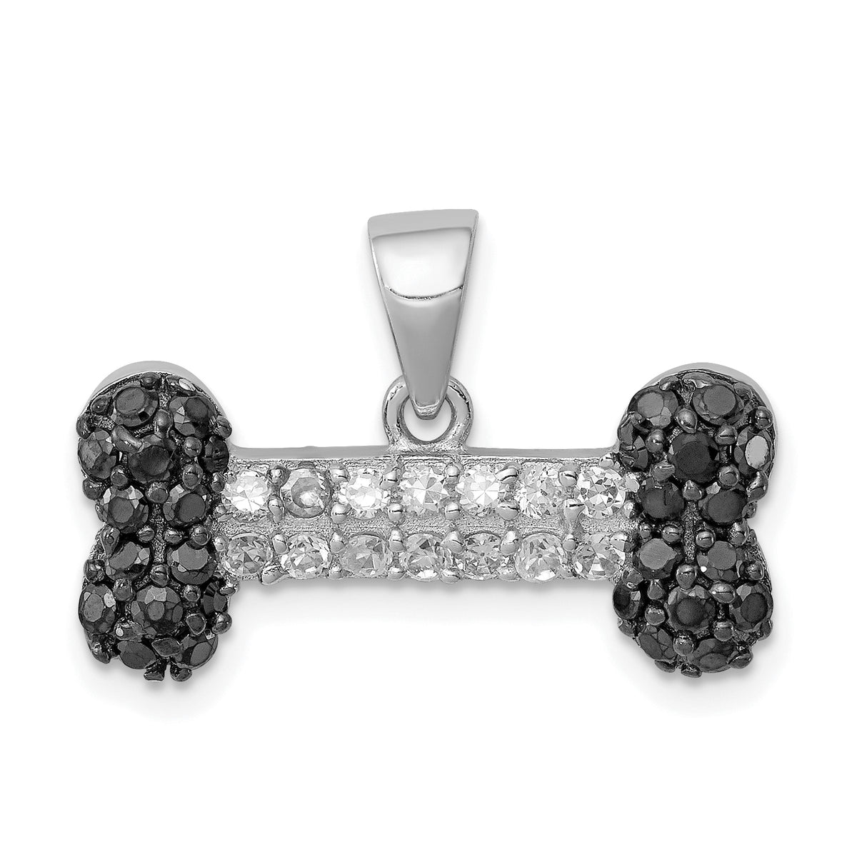 Sterling Silver Black & Clear CZ Dog Bone Pendant