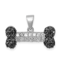 Sterling Silver Black & Clear CZ Dog Bone Pendant