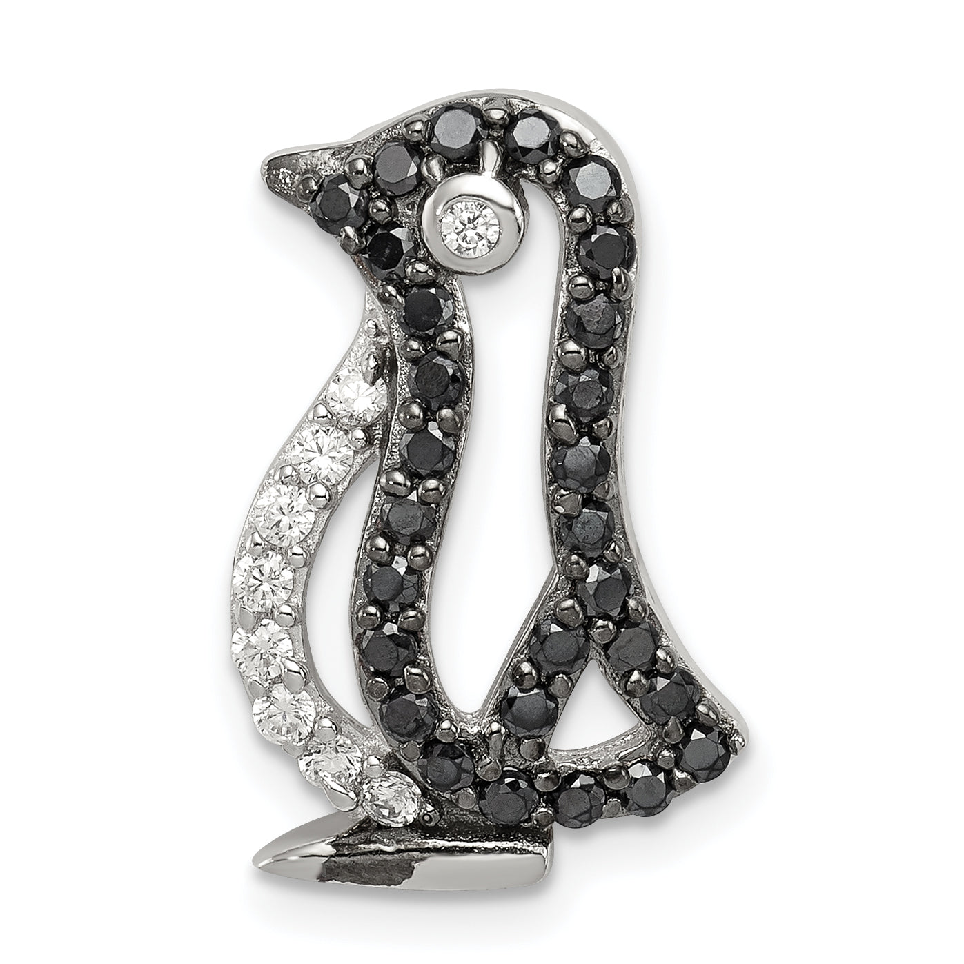 Sterling Silver Black & White CZ Penguin Pendant