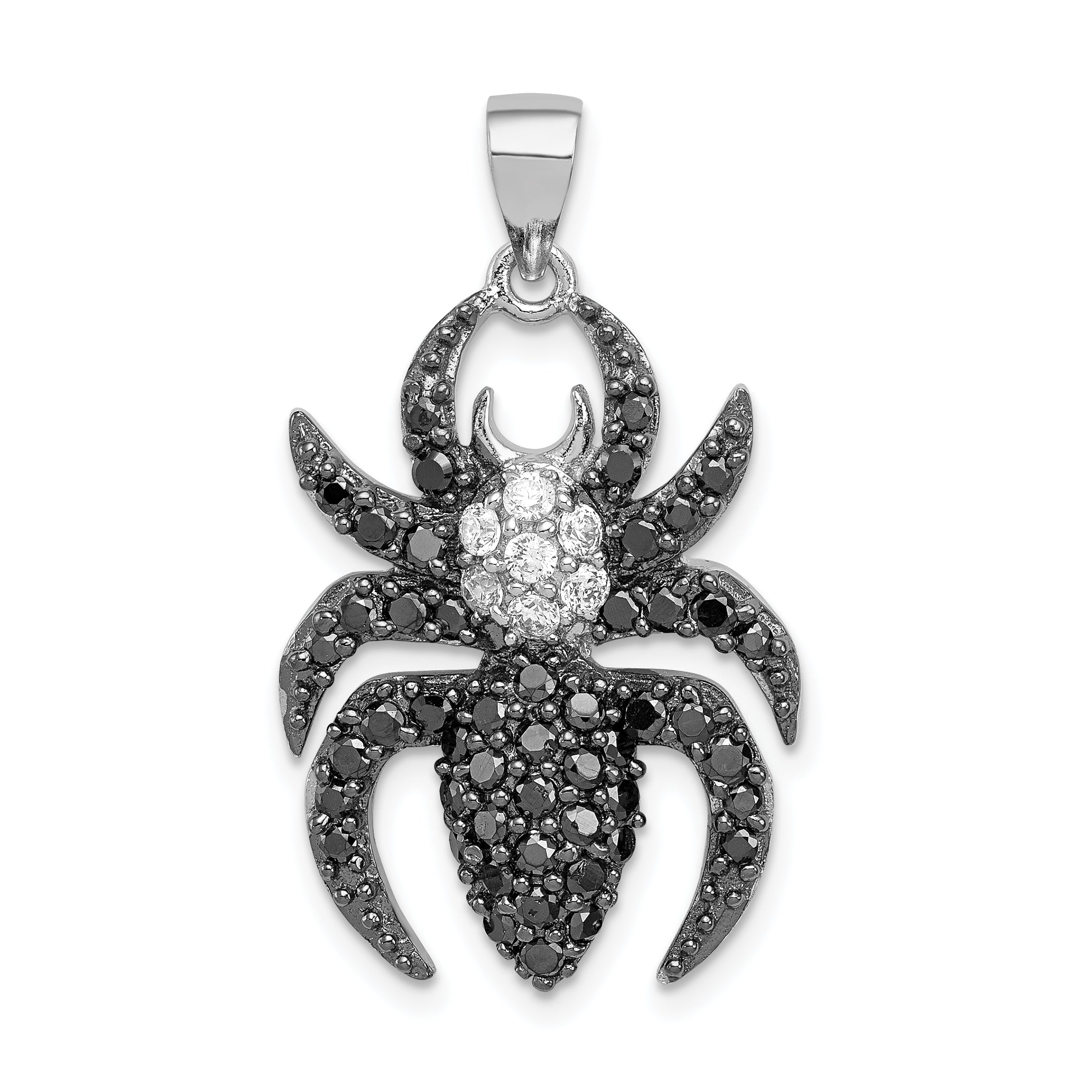 Sterling Silver Black & White CZ Spider Pendant