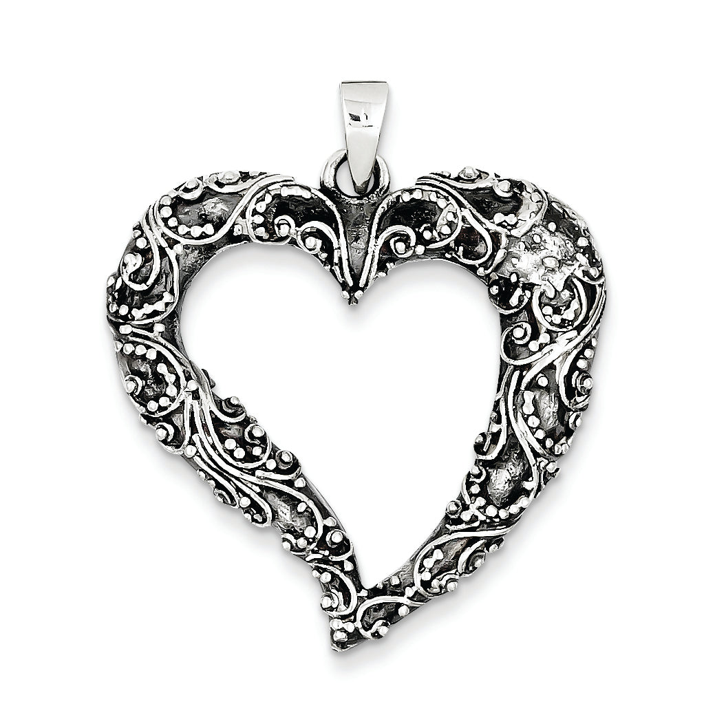 Sterling Silver Antiqued & Polished Heart Pendant