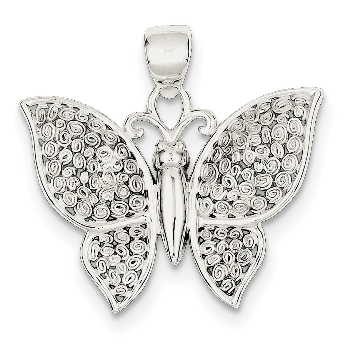 Sterling Silver Polished & Textured Butterfly Pendant