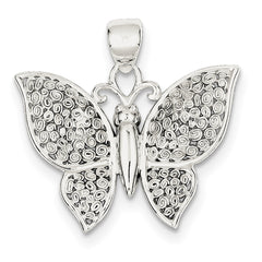 Sterling Silver Polished & Textured Butterfly Pendant