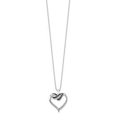 White Night Sterling Silver Rhodium-plated Black and White Diamond Heart 18 Inch Necklace with 2 Inch Extender