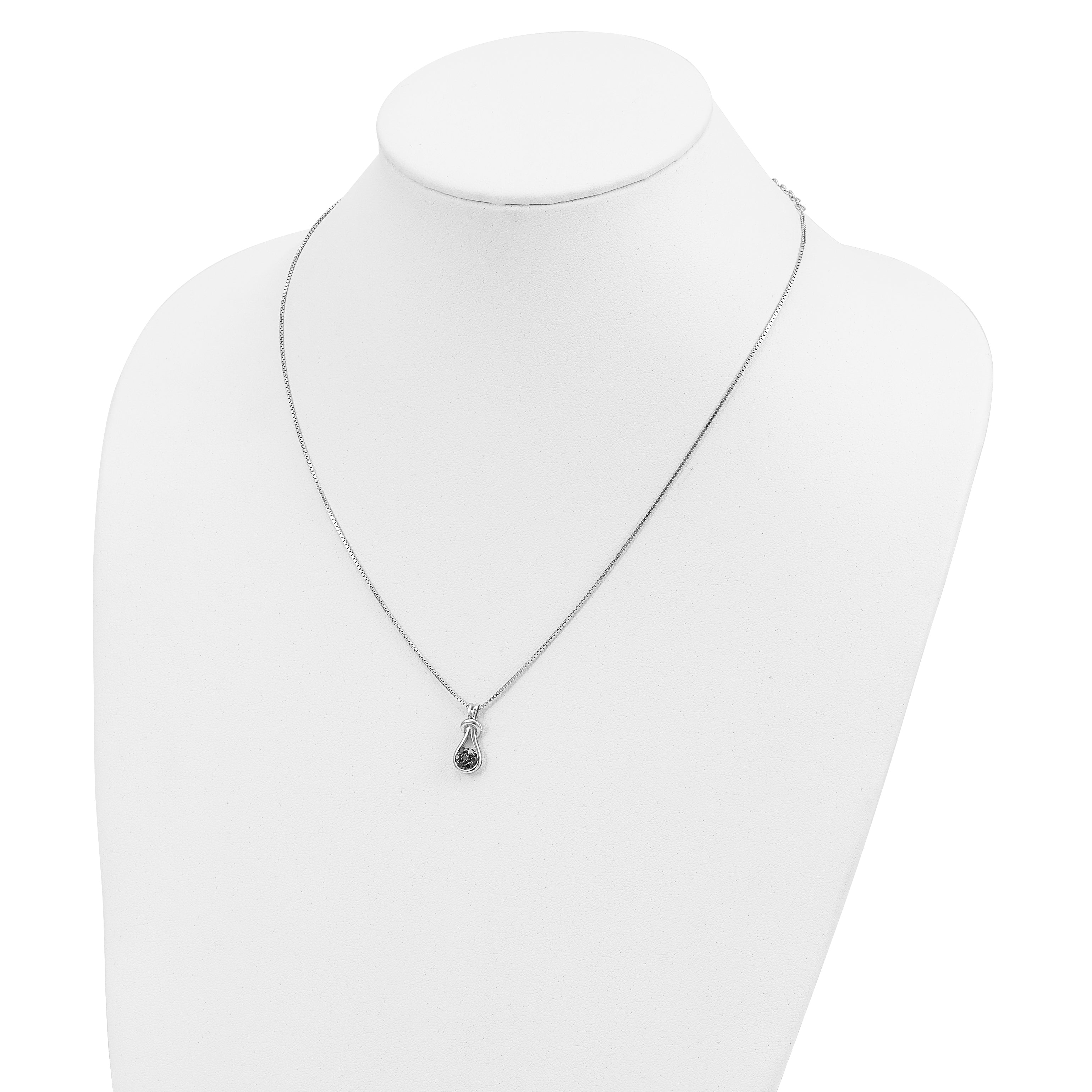 White Night Sterling Silver Rhodium-plated Black Diamond Love Knot 18 Inch Necklace with 2 Inch Extender