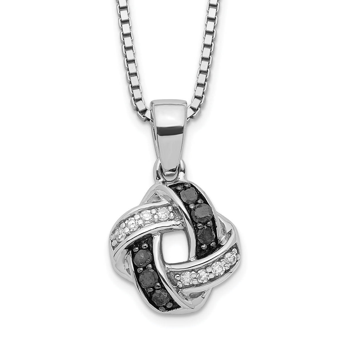 White Night Sterling Silver Rhodium-plated Black and White Diamond 18 Inch Necklace with 2 Inch Extender