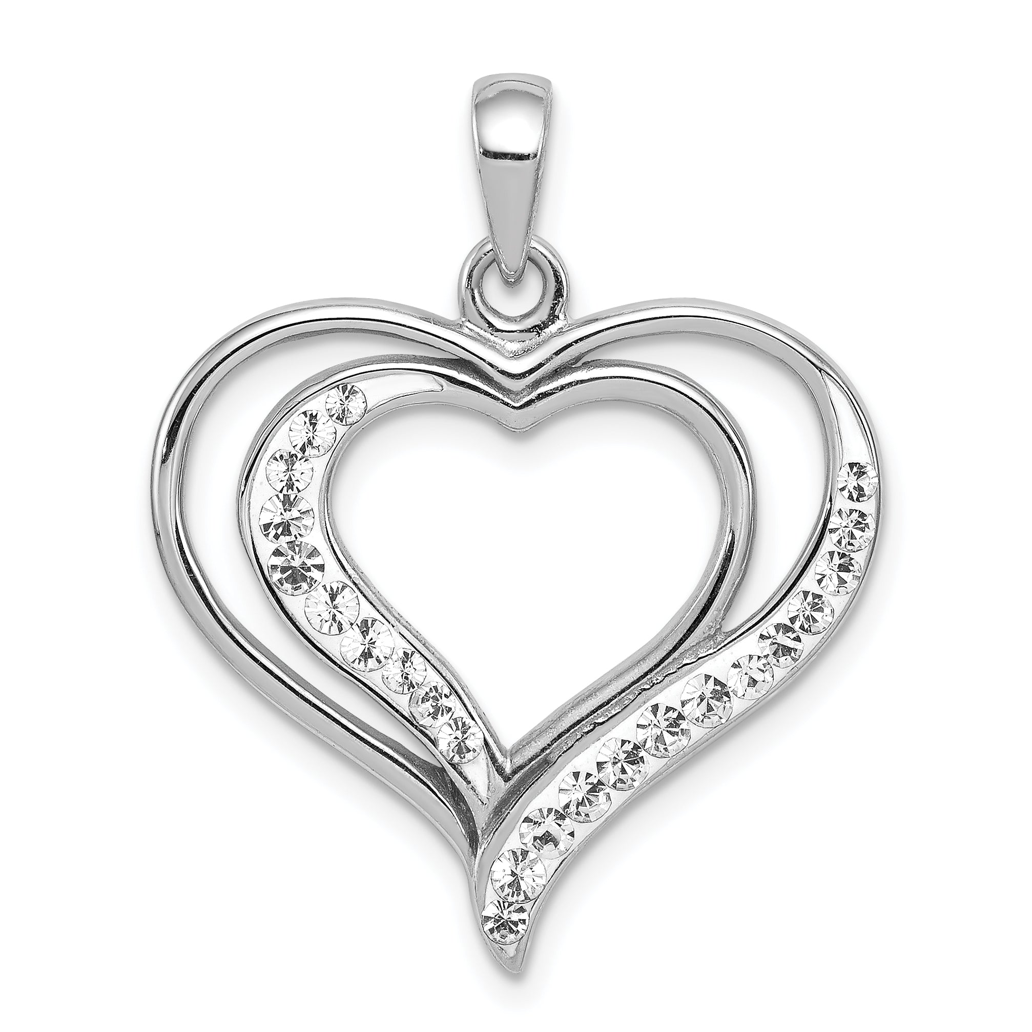 Sterling Silver Rhodium Plated Stellux Crystal Heart Pendant