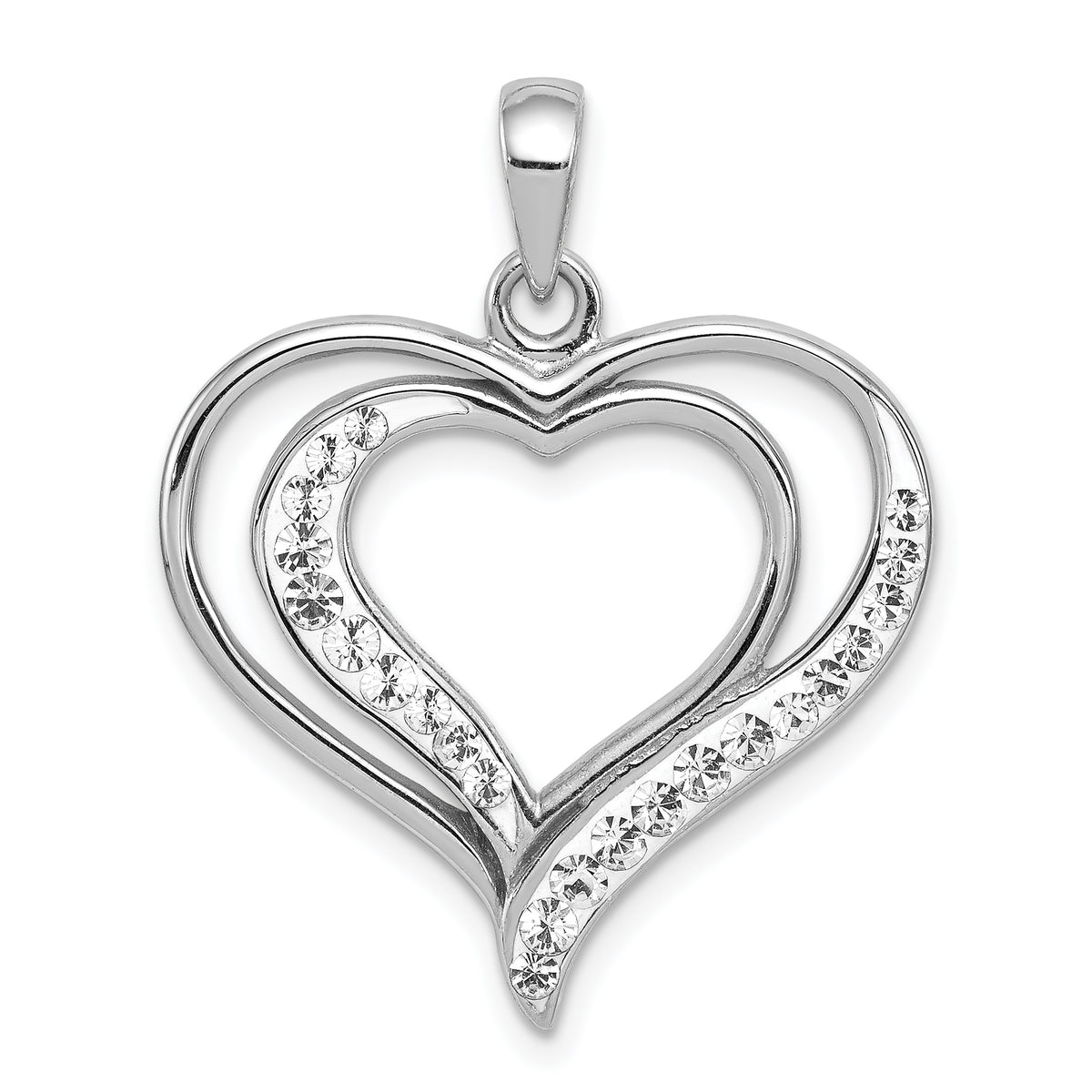 Sterling Silver Rhodium Plated Stellux Crystal Heart Pendant