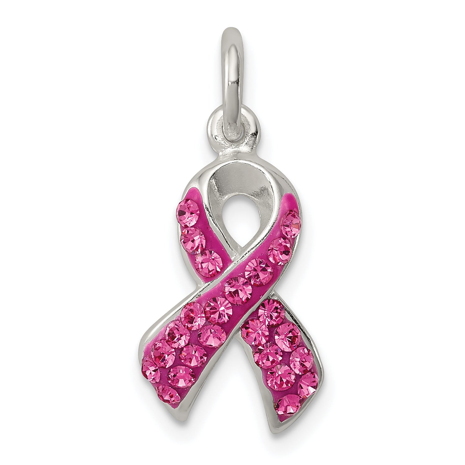 Sterling Silver Stellux Crystal Pink Awareness Ribbon Pendant